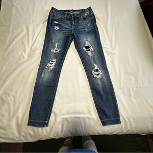 Judy Blue Distressed Camo Dark Blue Skinny Jeans Size 11/30